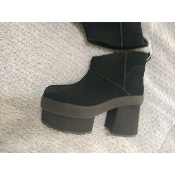 Ugh Suede Leather Heeled Platform Boots Black Size 9 Y2K Grunge Goth - Picture 6 of 10